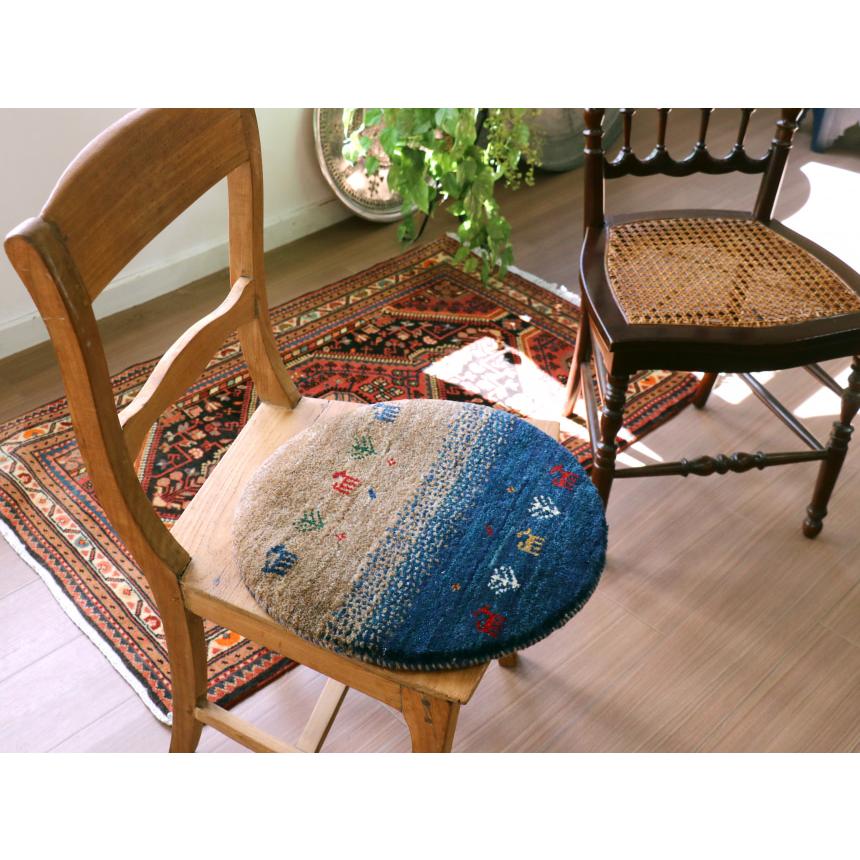 ギャッベ 円形　イラン産手織りギャベ 41x41cm ベージュ＆ブルーグラデーション |  | 01