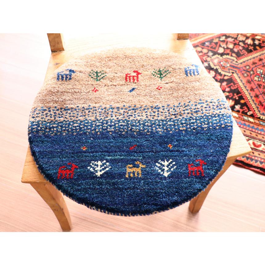 ギャッベ 円形　イラン産手織りギャベ 41x41cm ベージュ＆ブルーグラデーション |  | 02