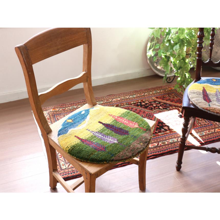 ギャッベ 円形　イラン産手織りギャベ 42x42cm イトスギのある風景 |  | 01