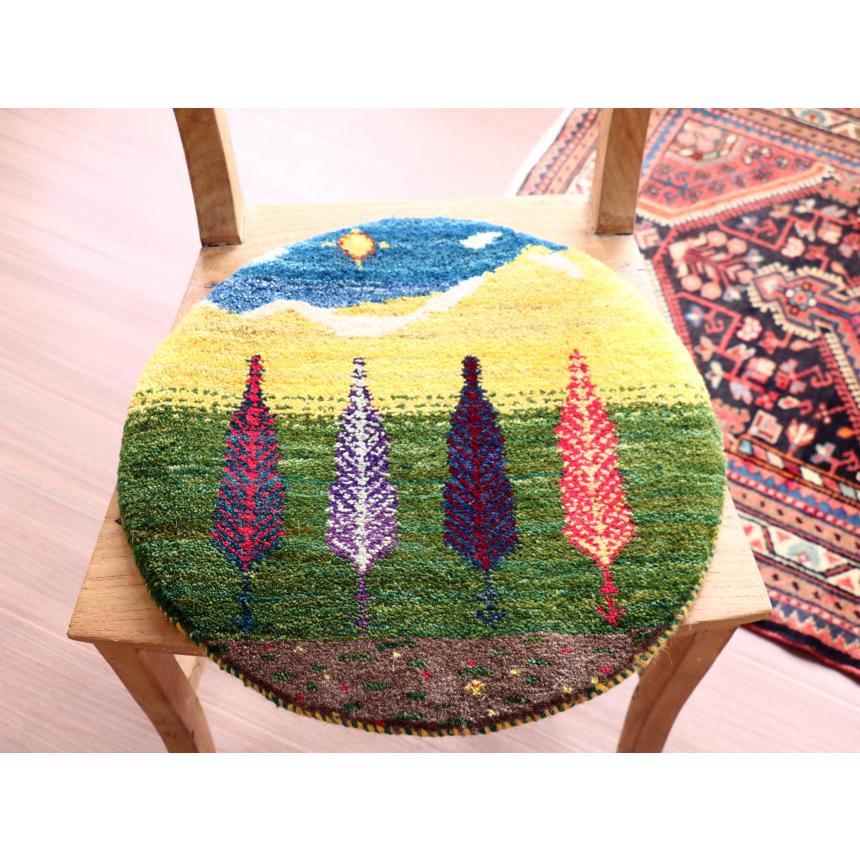 ギャッベ 円形　イラン産手織りギャベ 42x42cm イトスギのある風景 |  | 02