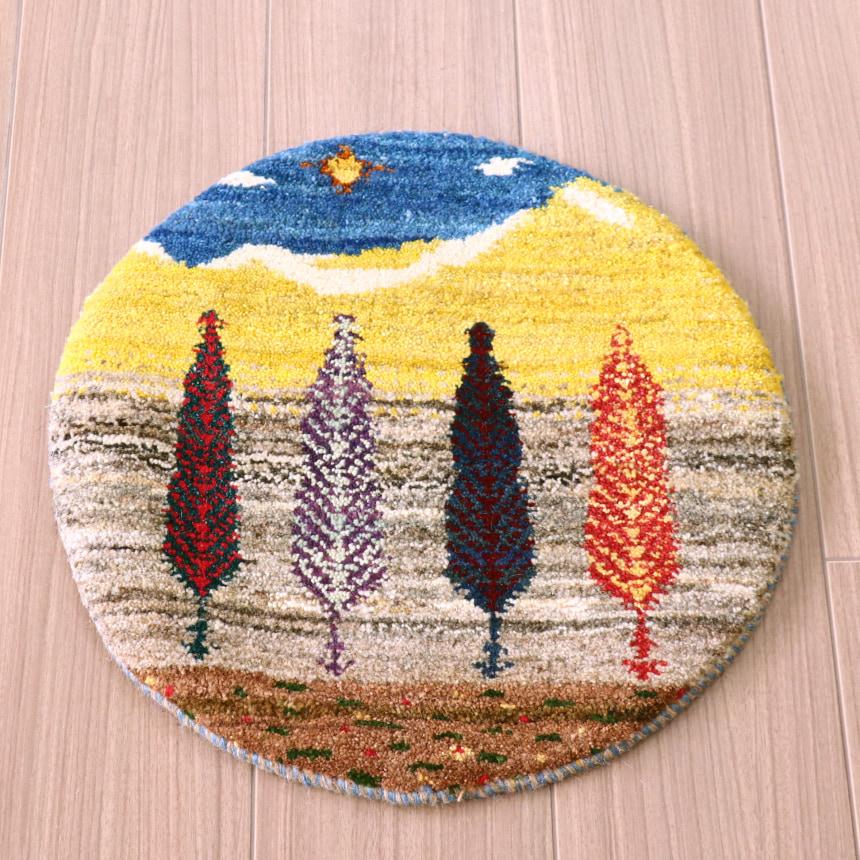 ギャッベ 円形　イラン産手織りギャベ 41x41cm イトスギのある風景 | 