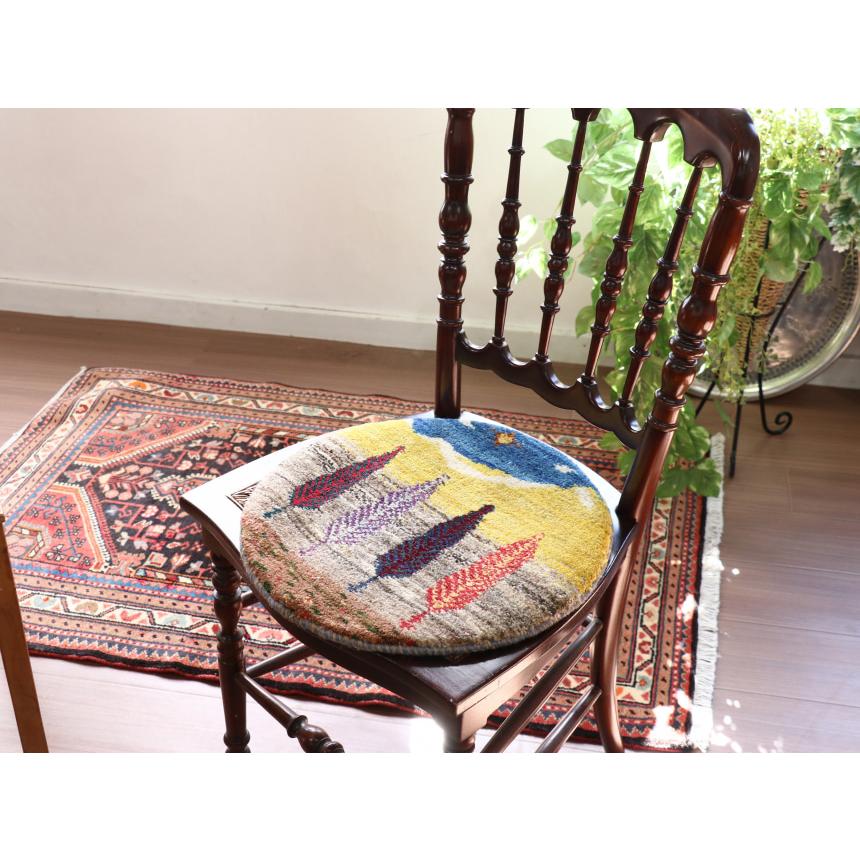 ギャッベ 円形　イラン産手織りギャベ 41x41cm イトスギのある風景 |  | 01