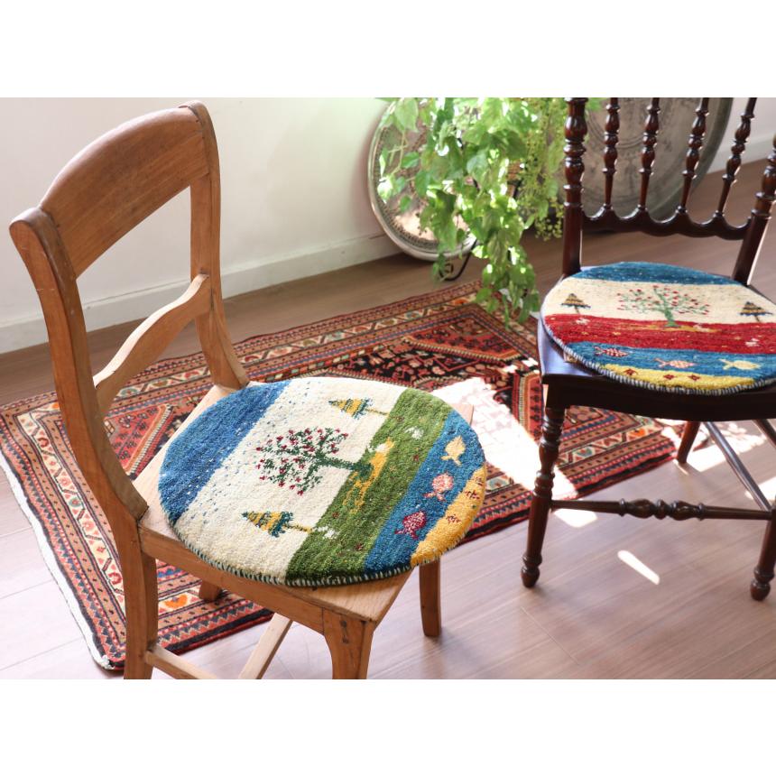 ギャッベ 円形　イラン産手織りギャベ 43x43cm 生命の樹のある風景 |  | 01