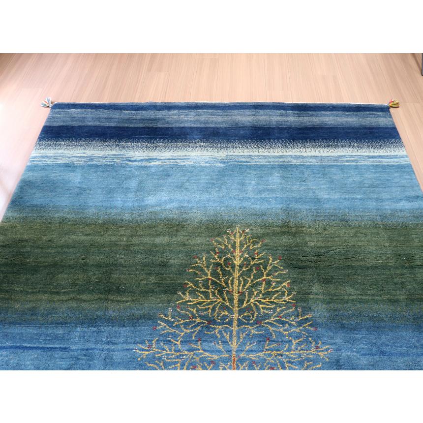 ギャッベ イラン産 手織り 240x197cm ブルー ネイビー 丘の上