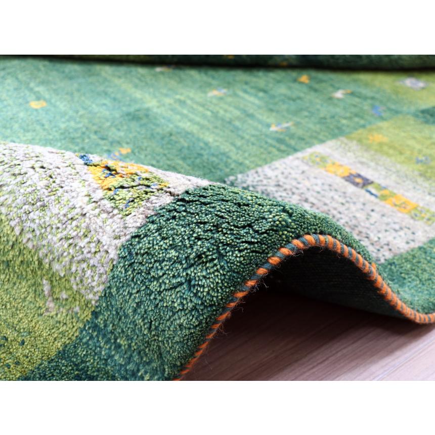 ギャッベ イラン産 手織り 240x198cm グリーン ベージュグラデーション