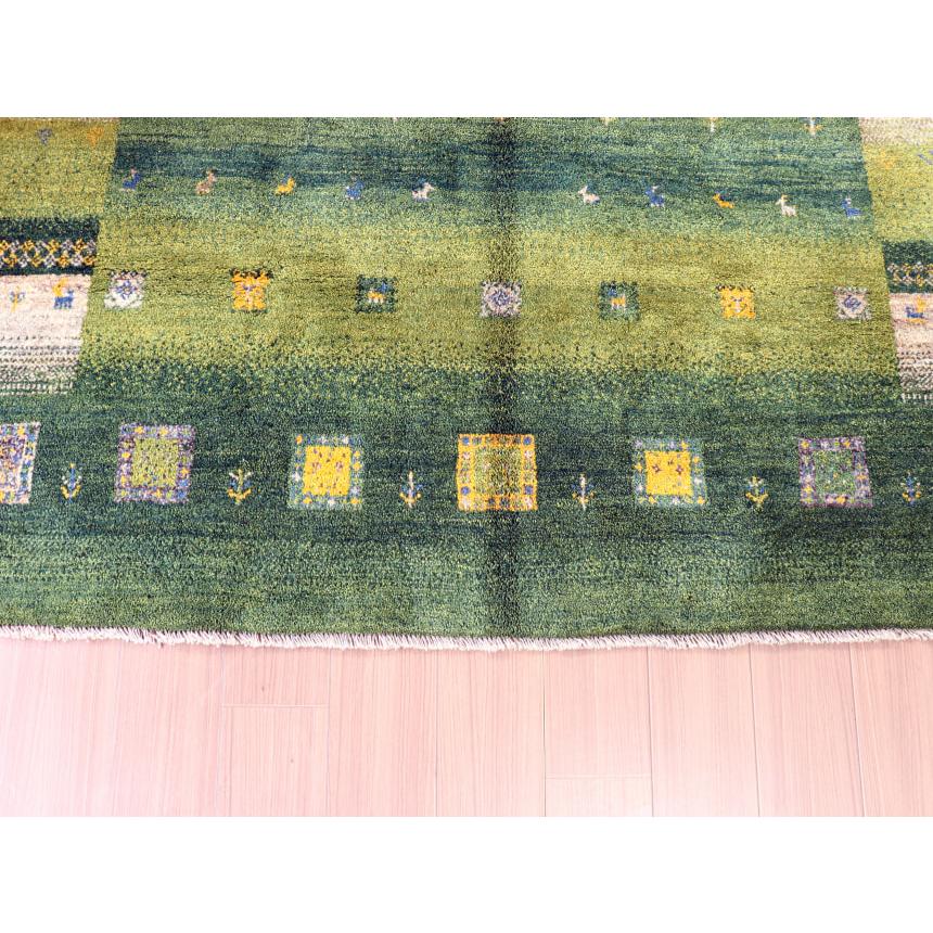 ギャッベ イラン産 手織り 240x198cm グリーン　ベージュグラデーションのボーダー | ブランド登録なし | 03