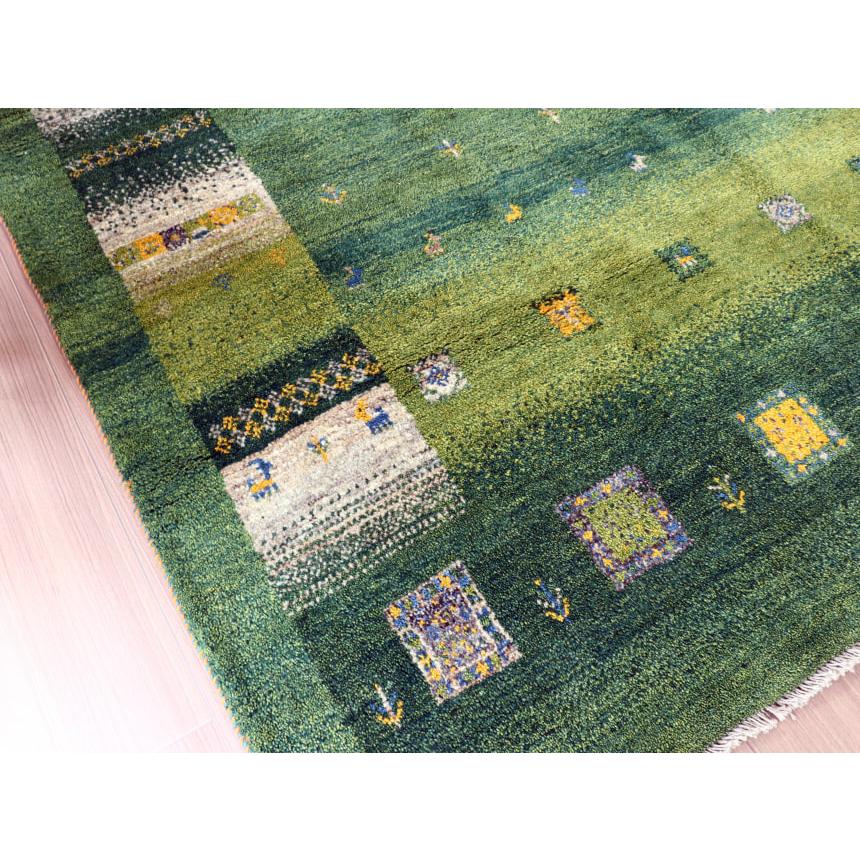 ギャッベ イラン産 手織り 240x198cm グリーン　ベージュグラデーションのボーダー | ブランド登録なし | 09