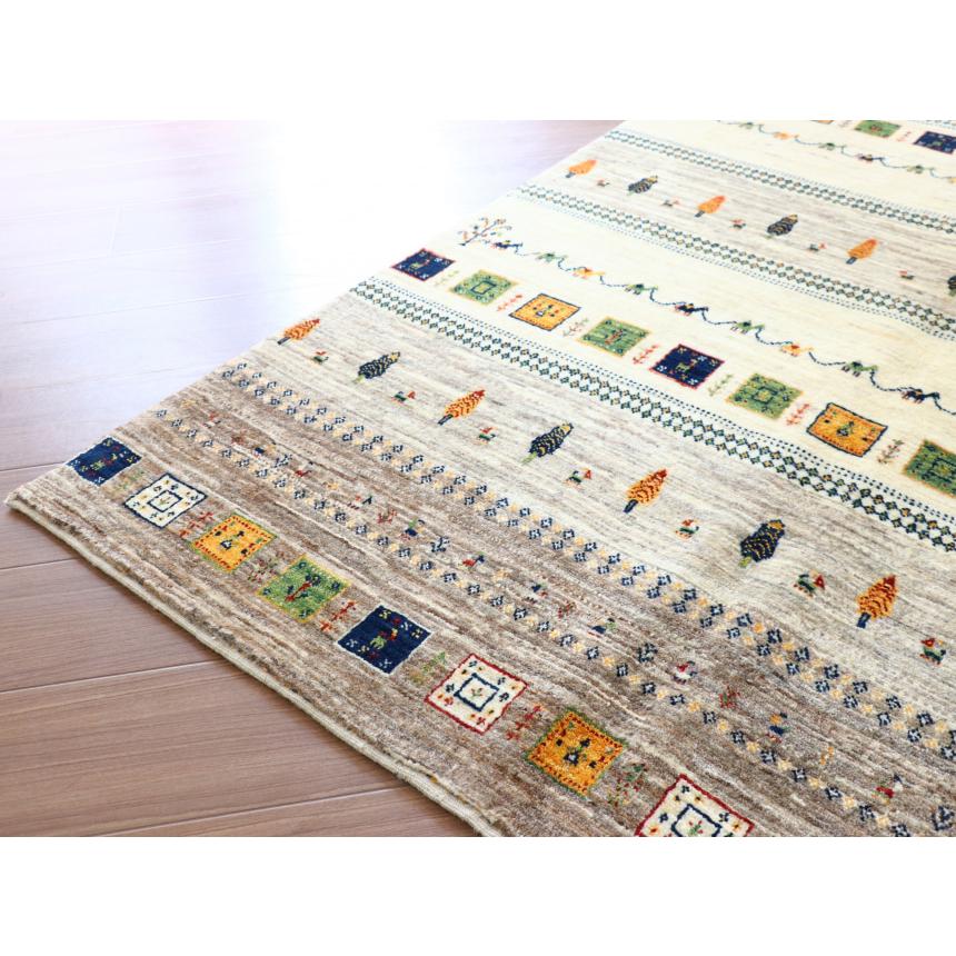 ギャッベ 細かな織り リズバフト 194x127cm ナチュラルグレー　イエローとブルーのタイル イラン産 手織り | ブランド登録なし | 10