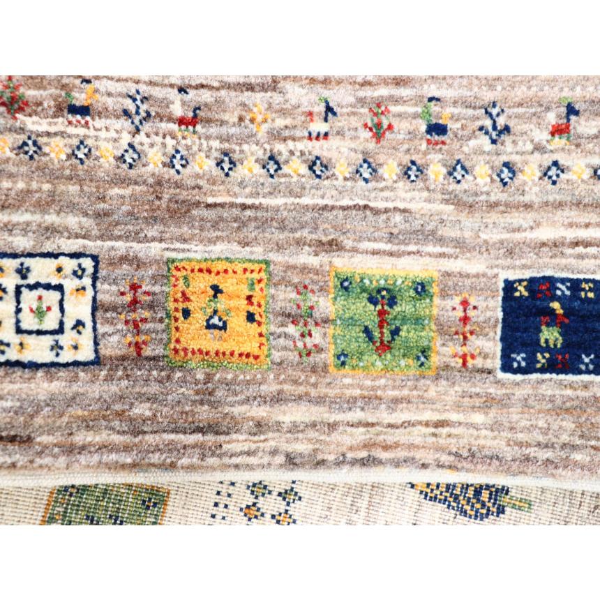 ギャッベ 細かな織り リズバフト 194x127cm ナチュラルグレー　イエローとブルーのタイル イラン産 手織り | ブランド登録なし | 13