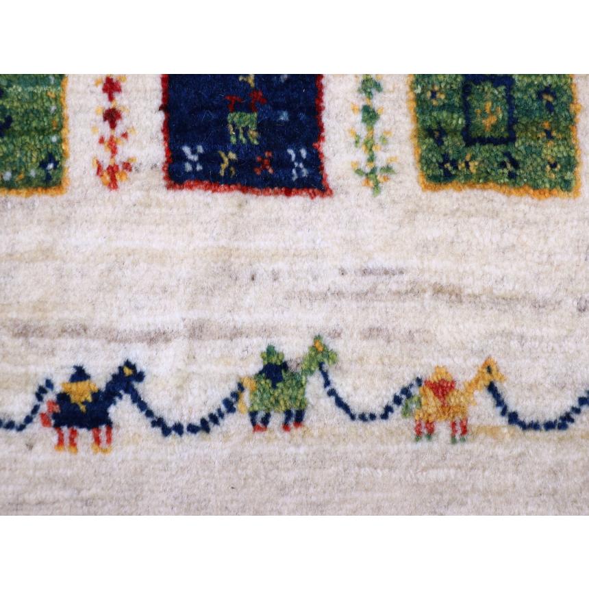 ギャッベ 細かな織り リズバフト 194x127cm ナチュラルグレー　イエローとブルーのタイル イラン産 手織り | ブランド登録なし | 14