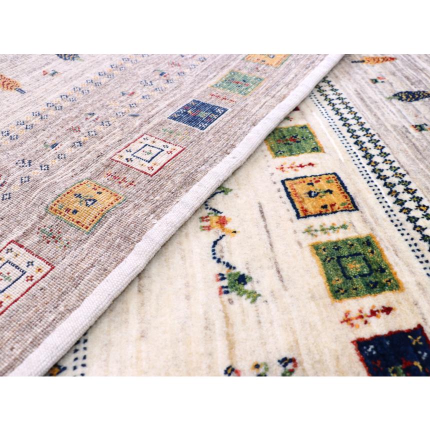 ギャッベ 細かな織り リズバフト 194x127cm ナチュラルグレー　イエローとブルーのタイル イラン産 手織り | ブランド登録なし | 15