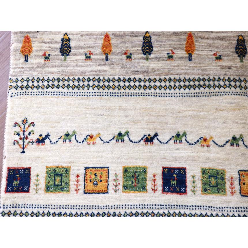 ギャッベ 細かな織り リズバフト 194x127cm ナチュラルグレー　イエローとブルーのタイル イラン産 手織り | ブランド登録なし | 09