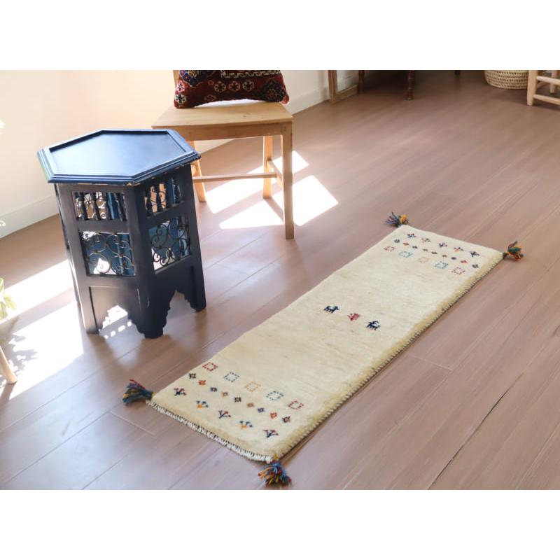 ギャッベ イラン産 手織り 113x40cm ナチュラルアイボリー　ランナー |  | 04