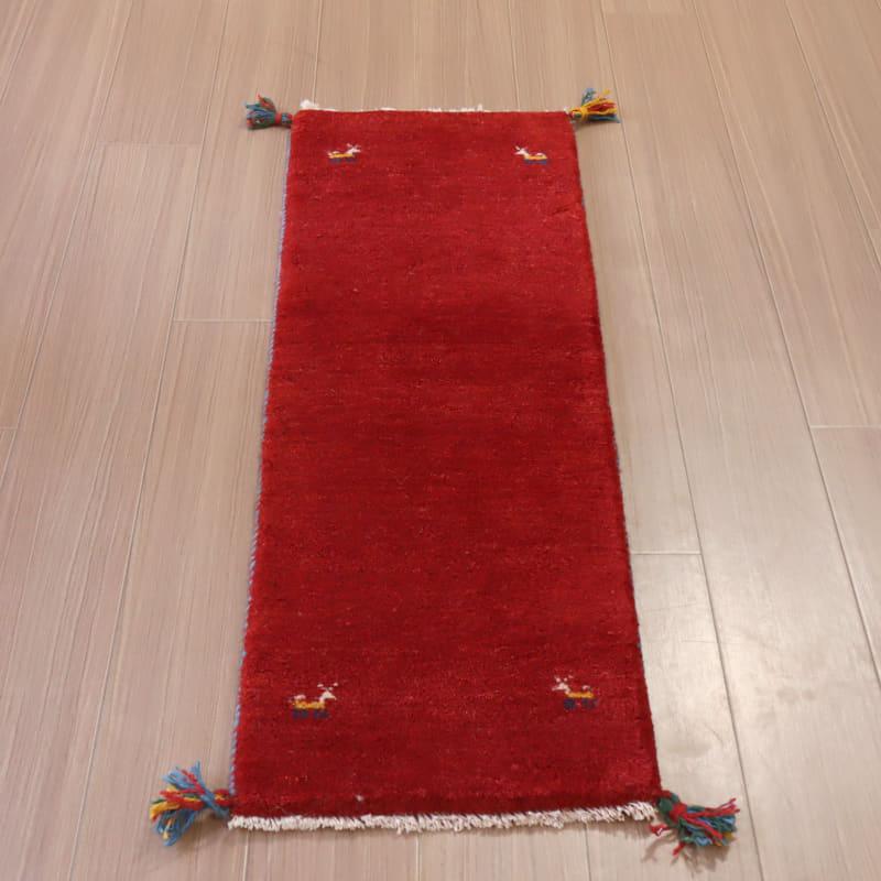 ギャッベ カシュカイ族の手織りラグ 120x40cm レッド　ランナー　無地　シンプル | 