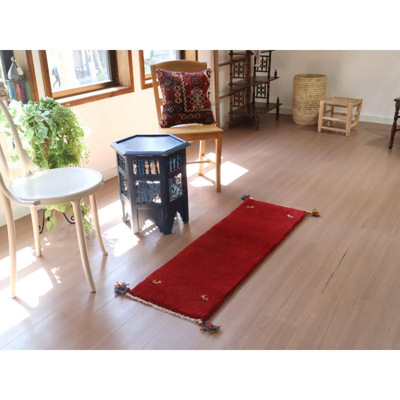ギャッベ カシュカイ族の手織りラグ 120x40cm レッド　ランナー　無地　シンプル |  | 01