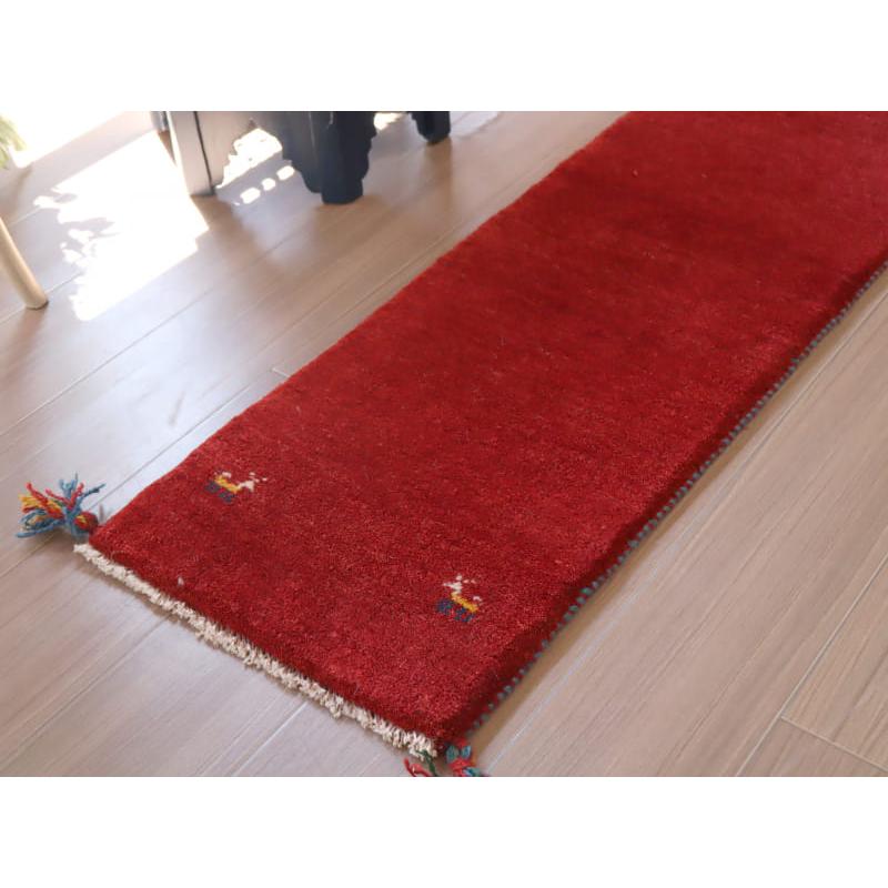 ギャッベ カシュカイ族の手織りラグ 120x40cm レッド　ランナー　無地　シンプル |  | 03