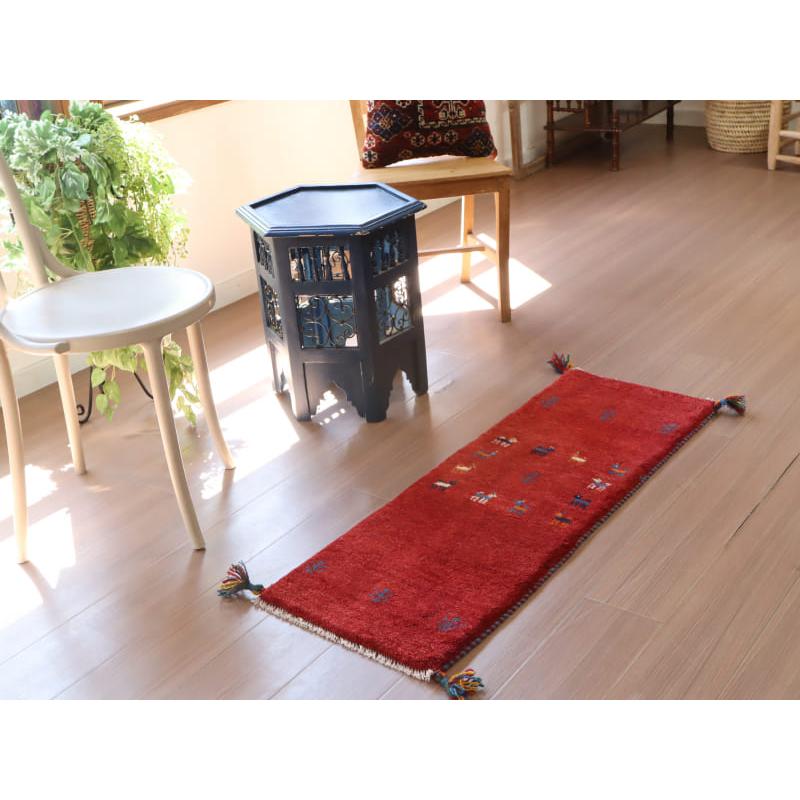 ギャッベ　イラン　細長ランナー 116x40cm レッド　動物モチーフ |  | 04