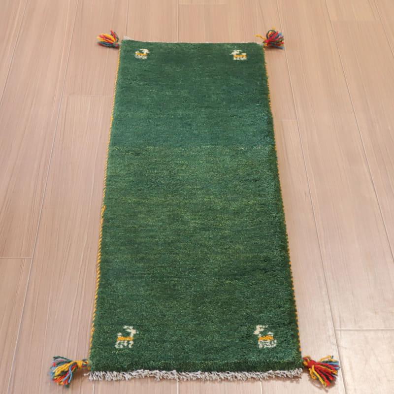 ギャッベ イラン産 手織り 117x40cm 細長ランナー　無地　シンプル | 