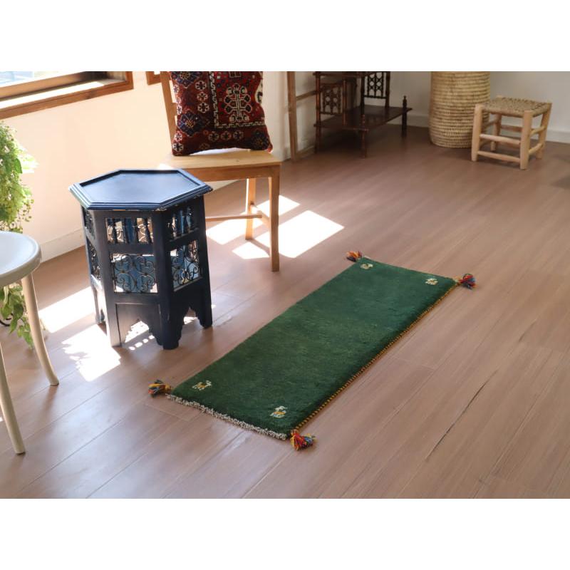 ギャッベ イラン産 手織り 117x40cm 細長ランナー　無地　シンプル |  | 01