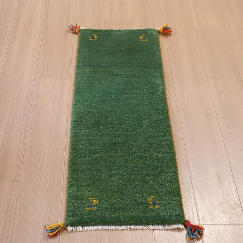 ギャッベ ミニランナー 120x40cm 明るいグリーン　シンプル無地 | 