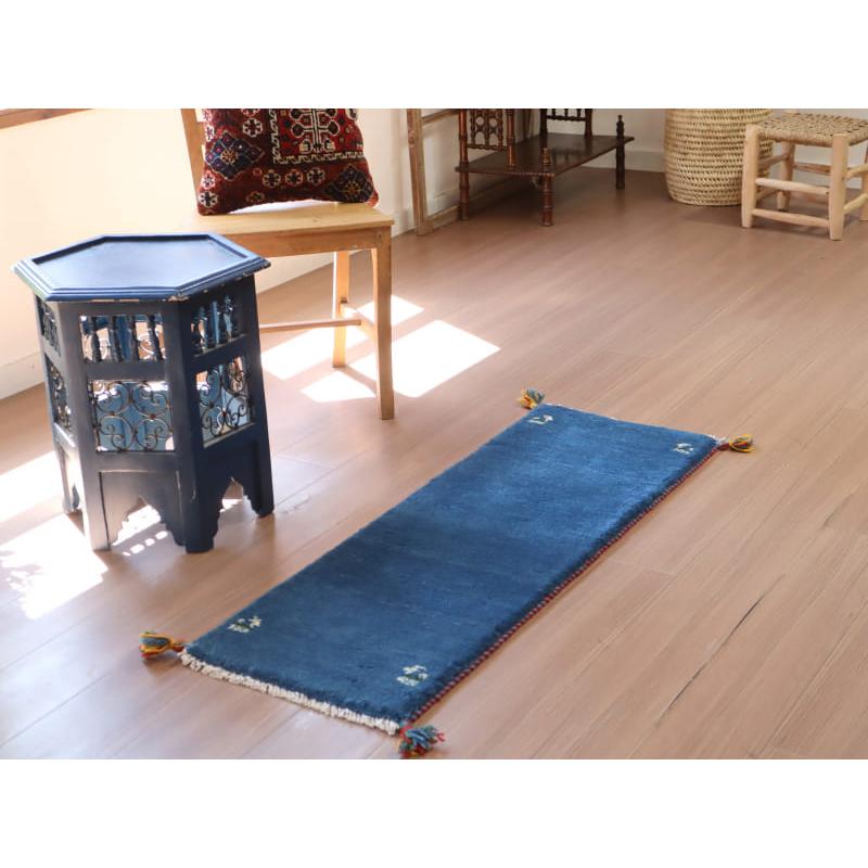 ギャッベ イラン産 手織り 120x43cm ブルー　シンプル　無地 |  | 01