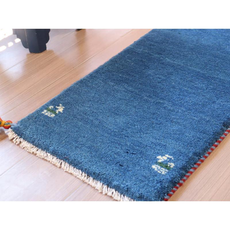 ギャッベ イラン産 手織り 120x43cm ブルー　シンプル　無地 |  | 03