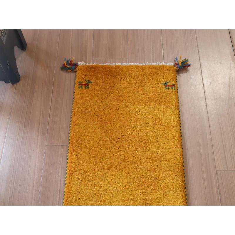 ギャッベ イラン製 ミニランナー 117x42cm イエロー　オレンジ　シンプル　無地 |  | 02