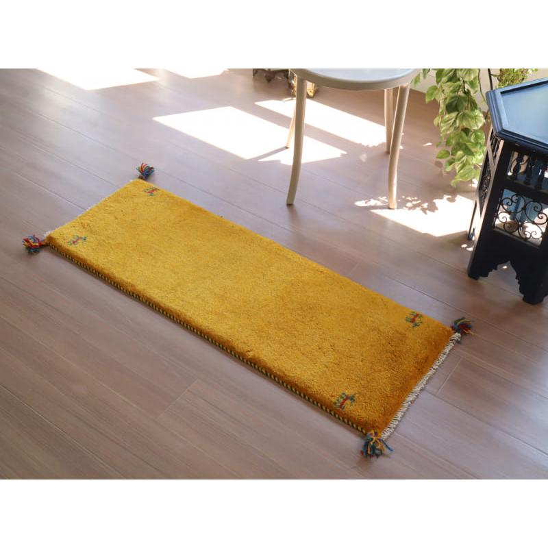 ギャッベ イラン製 ミニランナー 117x42cm イエロー　オレンジ　シンプル　無地 |  | 04