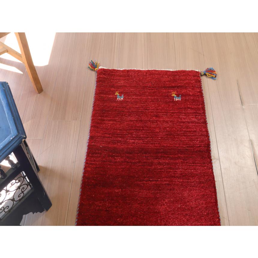ギャッベ レッド　細長ランナー 145×55cm イラン産　無地　シンプル |  | 02