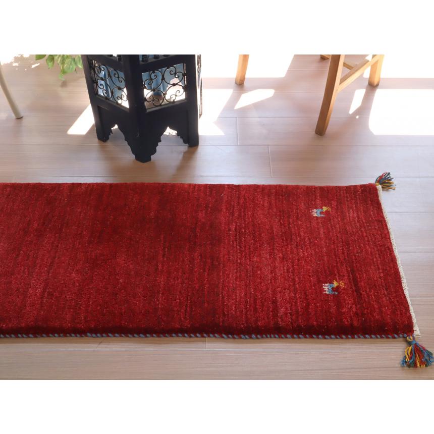 ギャッベ レッド　細長ランナー 145×55cm イラン産　無地　シンプル |  | 04