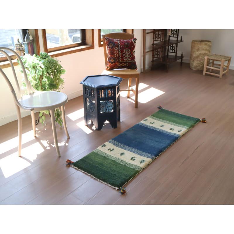 ギャッベ Gabbeh 細長ランナー 148x50cm ブルー＆グリーン |  | 01