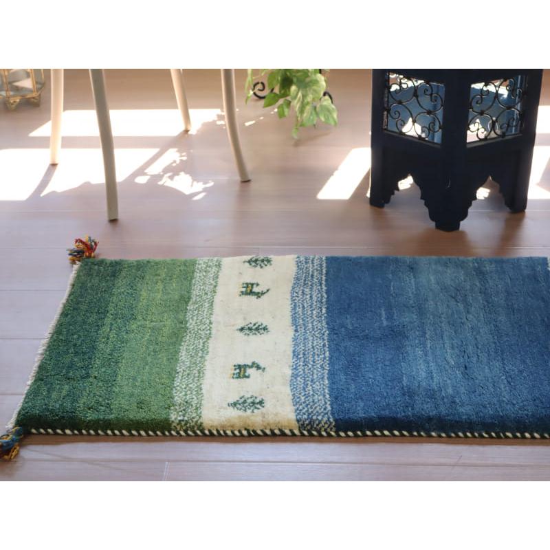 ギャッベ Gabbeh 細長ランナー 148x50cm ブルー＆グリーン |  | 04