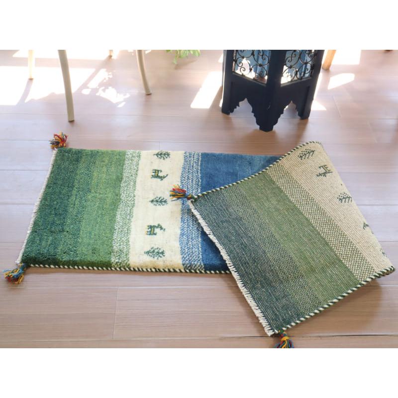 ギャッベ Gabbeh 細長ランナー 148x50cm ブルー＆グリーン |  | 05