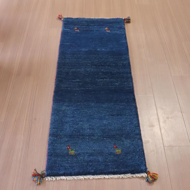 ギャッベ　カシュカイ族の手織りラグ 150x52cm ネイビーブルー　シンプル　無地 | 