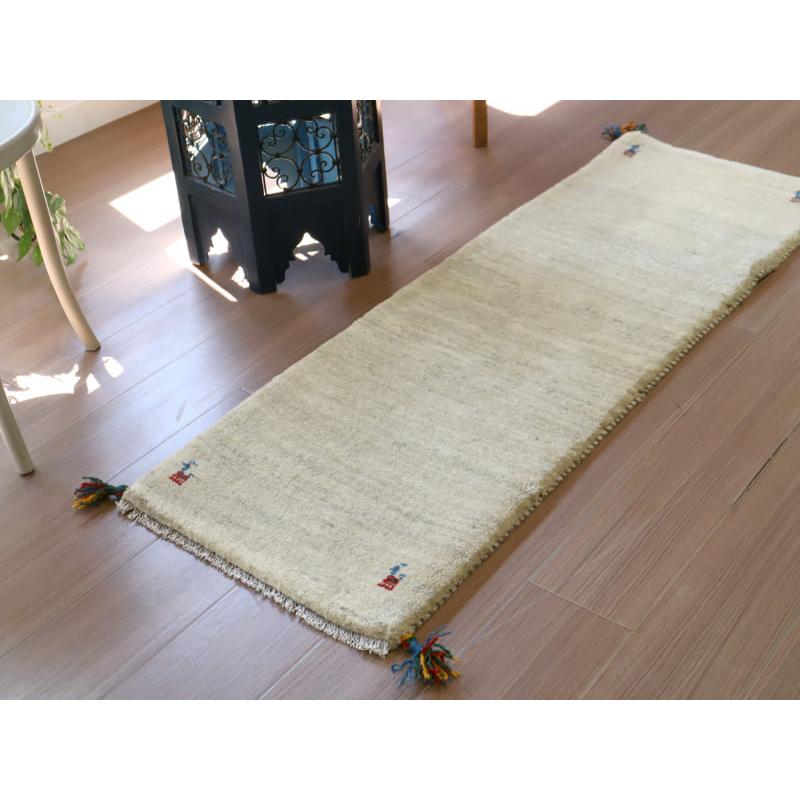 ギャッベ 細長サイズ　手織りラグ　 147x53cm 天然羊毛のアイボリー　シンプル　無地 |  | 03
