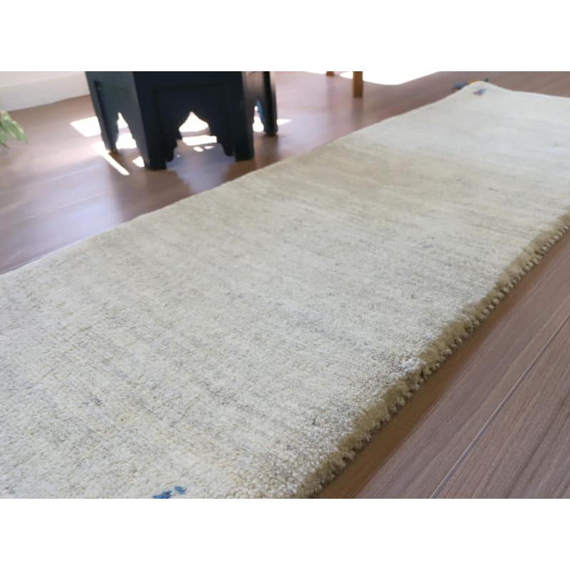 ギャッベ 細長サイズ　手織りラグ　 147x53cm 天然羊毛のアイボリー　シンプル　無地 |  | 04