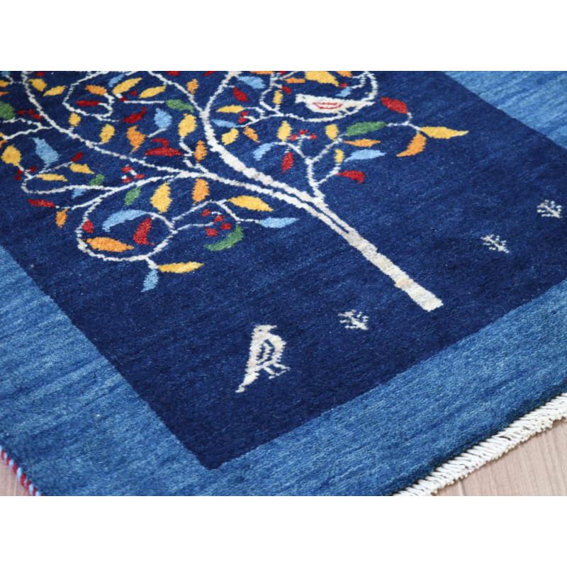 ギャッベ 細かな織り リズバフト 90x65cm ネイビーブルー　鳥が宿る生命の木 | ブランド登録なし | 03