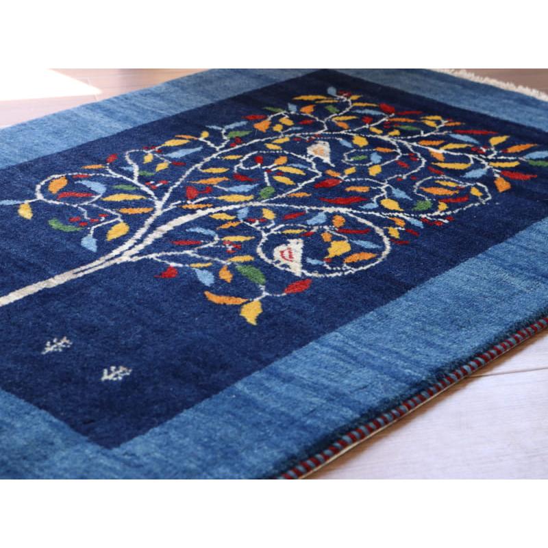 ギャッベ 細かな織り リズバフト 90x65cm ネイビーブルー　鳥が宿る生命の木 | ブランド登録なし | 04