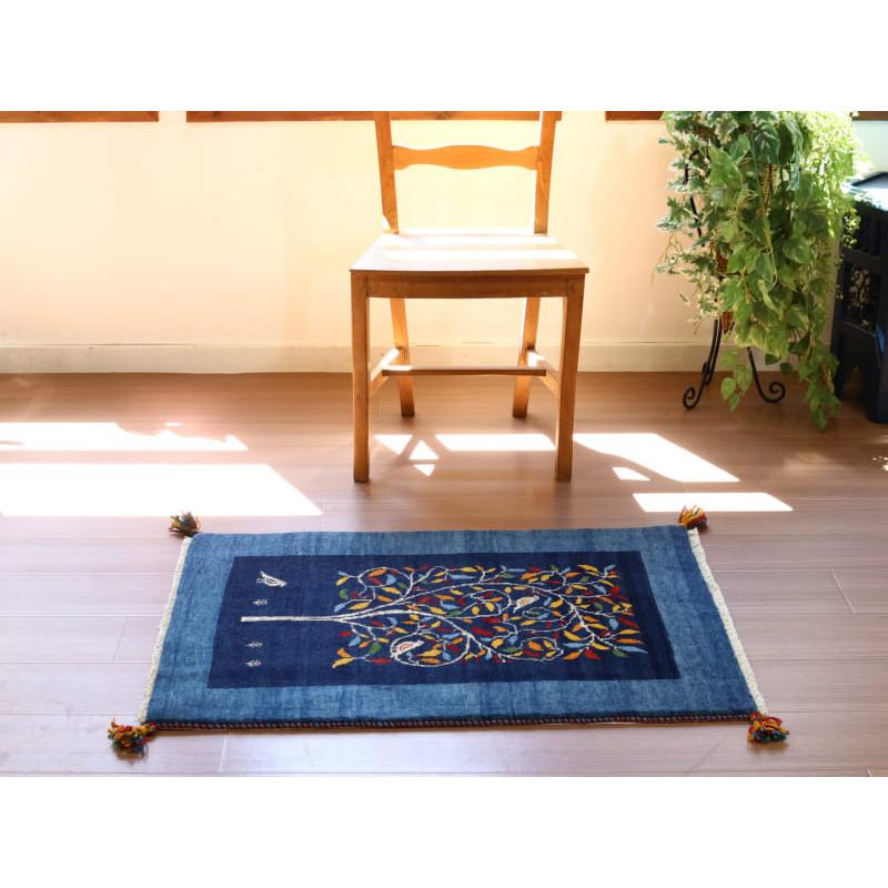 ギャッベ 細かな織り リズバフト 90x65cm ネイビーブルー　鳥が宿る生命の木 | ブランド登録なし | 06