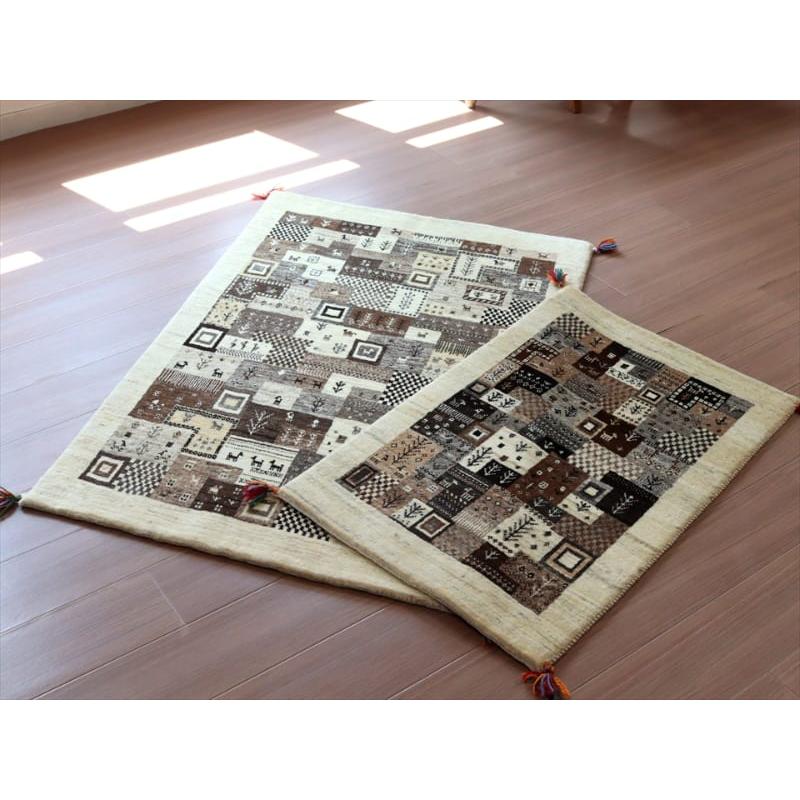 ギャッベ イラン産 手織り 95x60cm タイルデザイン モノトーン | ブランド登録なし | 06