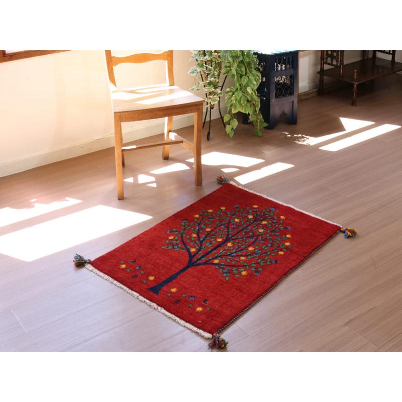 ギャッベ 細かな織り リズバフト 90x65cm レッド　枝葉を伸ばす生命の木 | ブランド登録なし | 01