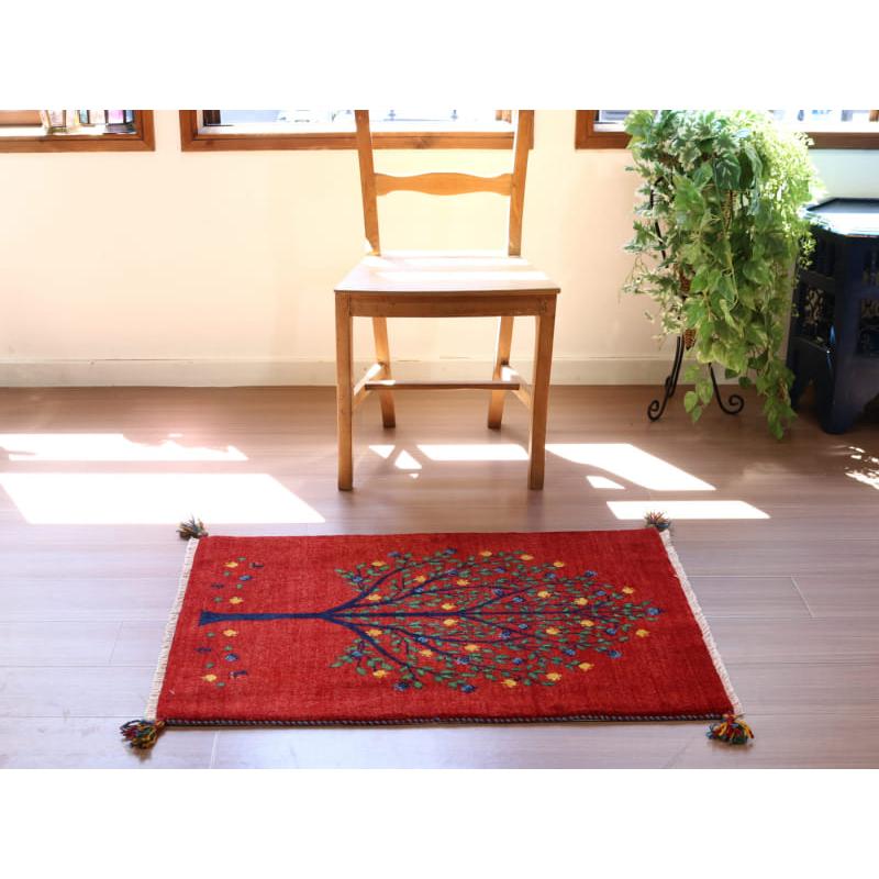 ギャッベ 細かな織り リズバフト 90x65cm レッド　枝葉を伸ばす生命の木 | ブランド登録なし | 05