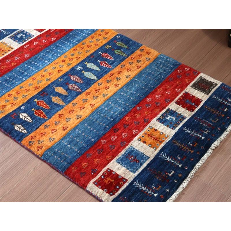 ギャッベ イラン産 手織り 127x80cm 鮮やかな色合いのボーダーデザイン | ブランド登録なし | 02