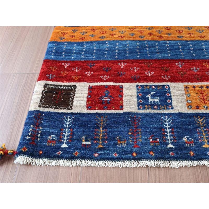 ギャッベ イラン産 手織り 127x80cm 鮮やかな色合いのボーダーデザイン | ブランド登録なし | 04