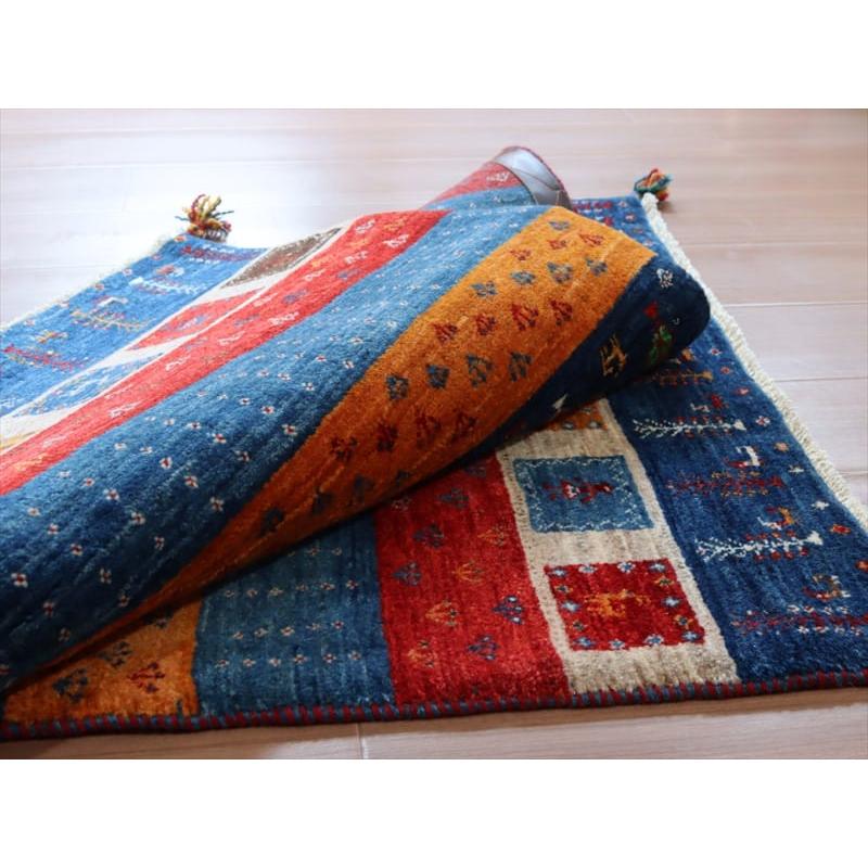 ギャッベ イラン産 手織り 127x80cm 鮮やかな色合いのボーダーデザイン | ブランド登録なし | 06