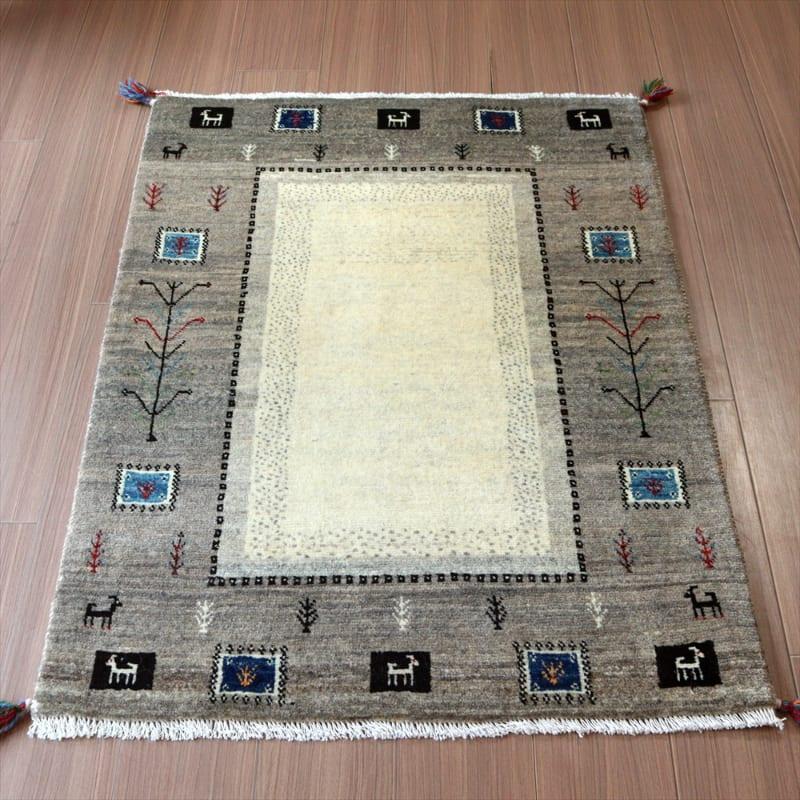 ギャッベ イラン産 手織り 120x83cm グレー&アイボリー | ブランド登録なし