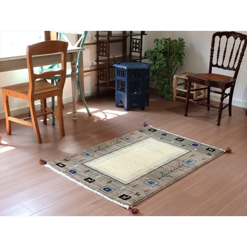 ギャッベ イラン産 手織り 120x83cm グレー&アイボリー | ブランド登録なし | 01