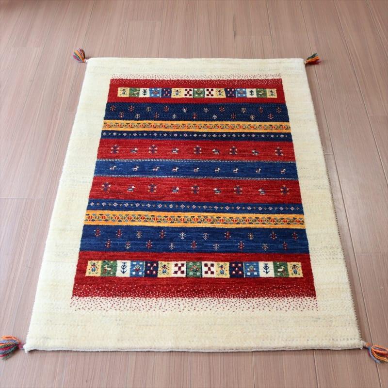 ギャッベ イラン産 手織り 122x84cm 細かな織りの動物とタイル | ブランド登録なし