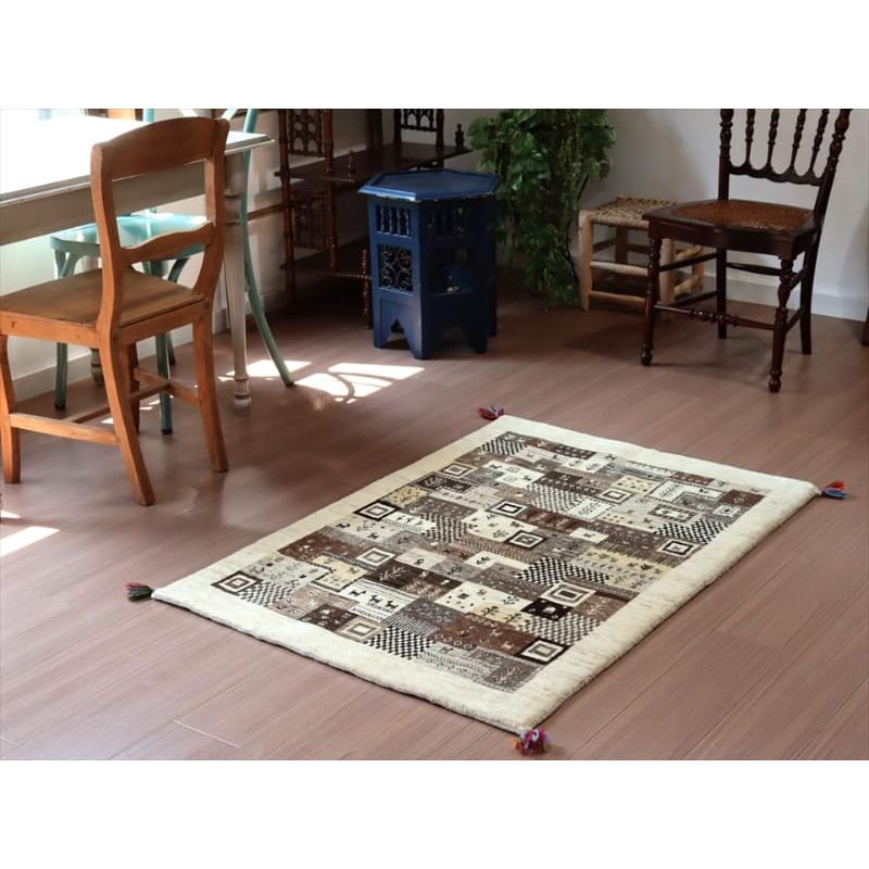 ギャッベ イラン産 手織り 126x87cm タイルデザイン モノトーン | ブランド登録なし | 01