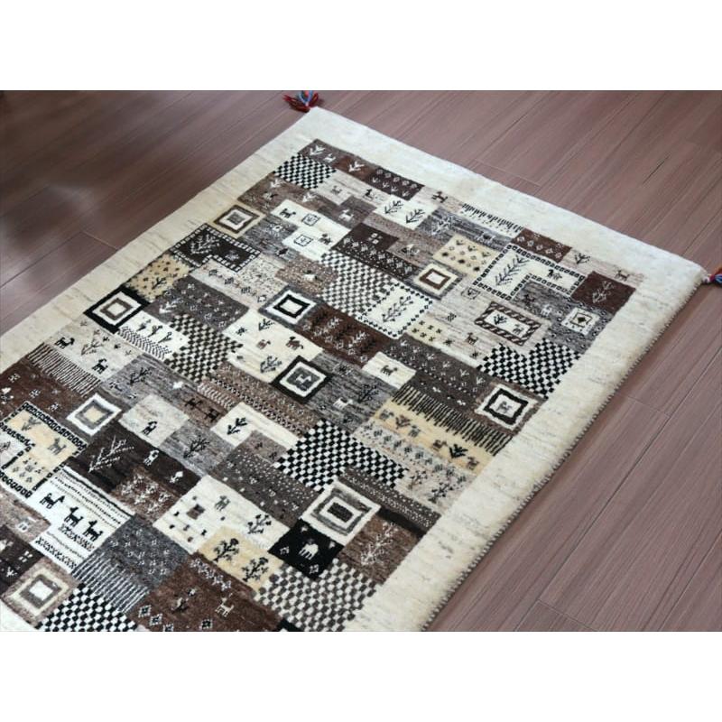 ギャッベ イラン産 手織り 126x87cm タイルデザイン モノトーン | ブランド登録なし | 02